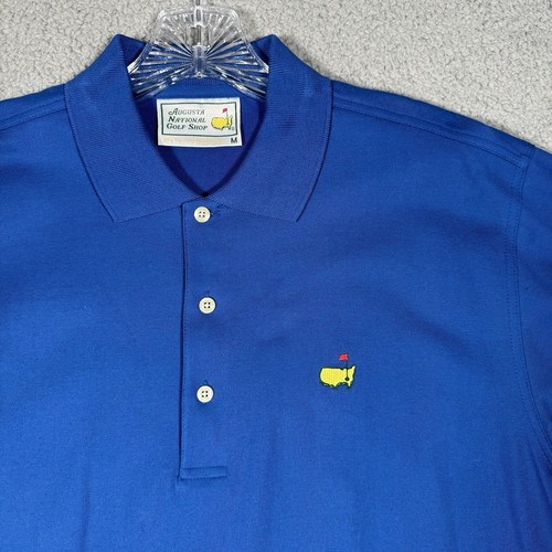 Masters Golf Polo Shirt Mens M Blue Logo 60s 2 Ply Mercerized Augusta National - Picture 2 of 5