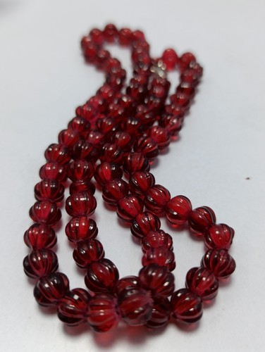 Carving Ruby Hydro Gemstone Pumpkin 7 mm Beads 925 Silver 12-40" Necklace - Picture 6 of 10