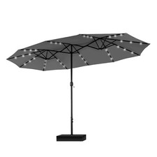 15 FT Patio Double-Sided Umbrella with Solar LED Lights Outdoor Umbrella Gray.