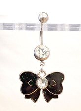Belly Ring Bow Glittered Dangle Naval Steel