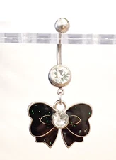 Belly Ring Bow Glittered Dangle Naval Steel 