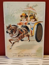 Willimantic Thread Spool VTG Trade Card Advertisement Little Girls Sewing