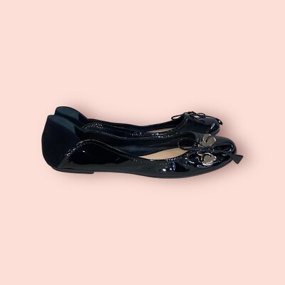 BALLY Swiss Rittina Ballet Flat Luxury Designer Shoes Black Patent Leather 7.5