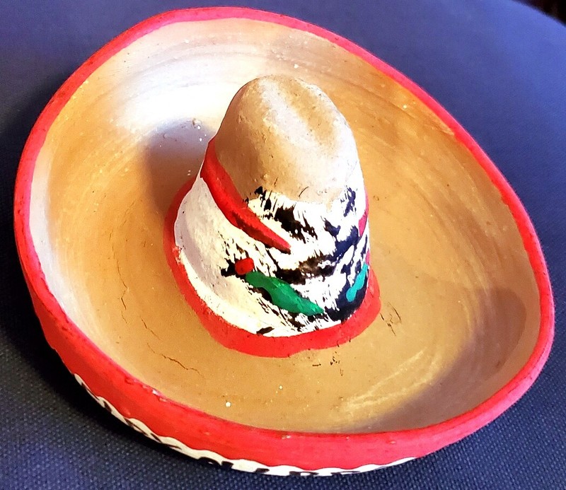 Unique Mexico Terra Cotta Sombrero "Reza Jewelry N. Loredo Tamps"