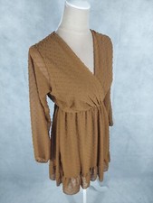 Kleid Sublevel Gr. S 36 braun gepunktet transparent Blusenkleid Party dress edel