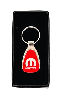 Mopar Logo Metal Red/Silver Tear Drop Key Chain Ring Fob New