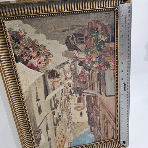 R. PASINI Street Scene Antique Painting Original Oil on Canvas Signed - Picture 10 of 13