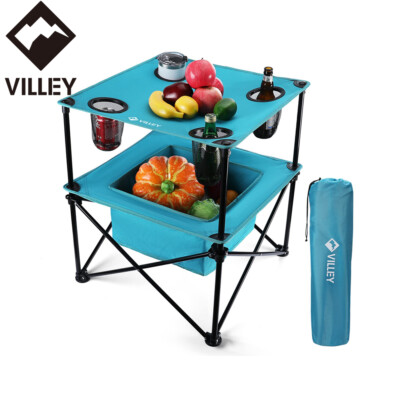 VILLEY Portable Camping Picnic Table Folding Beach Table 4 Cup Holders Carry Bag