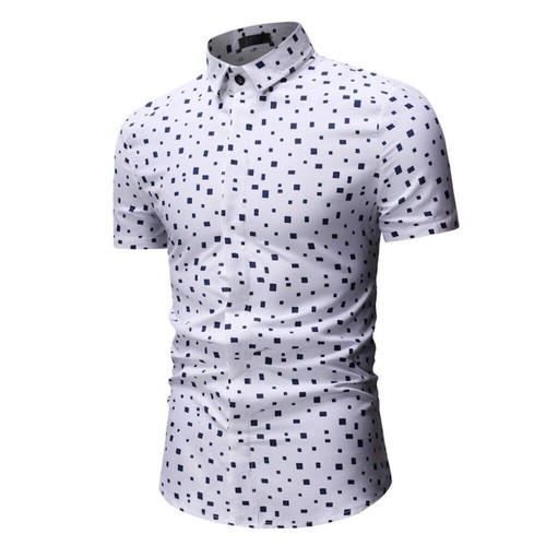 Men's Casual Cotton Short Sleeve Color Matching Printed Shirt, European and Amer - Picture 2 of 20