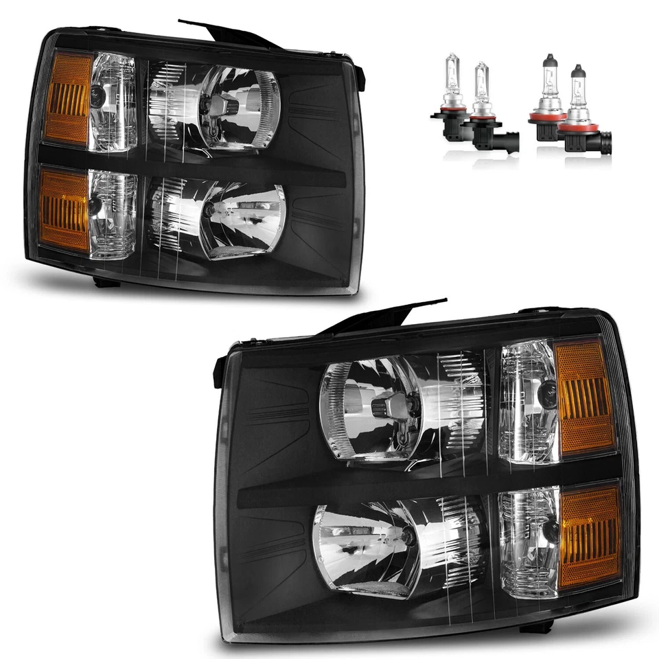 Pair Headlights For 2007-2014 Chevy Silverado 1500 2500HD 3500HD w/ Bulbs Foto 3 de 4