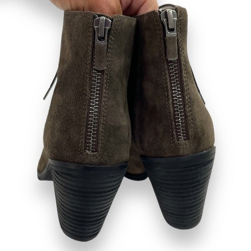 Eileen Fisher 8.5 Slew Suede Booties Olive Lace Up Open Peep Toe  - Picture 5 of 11