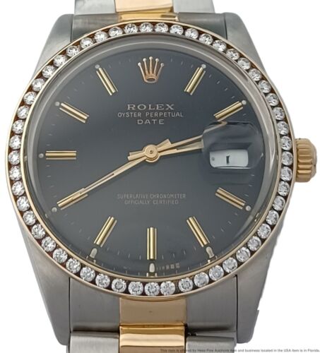 18K Gold SS Rolex OP Date 15053 Diamond Bezel Mens Automatic Wrist Watch  - Picture 1 of 1