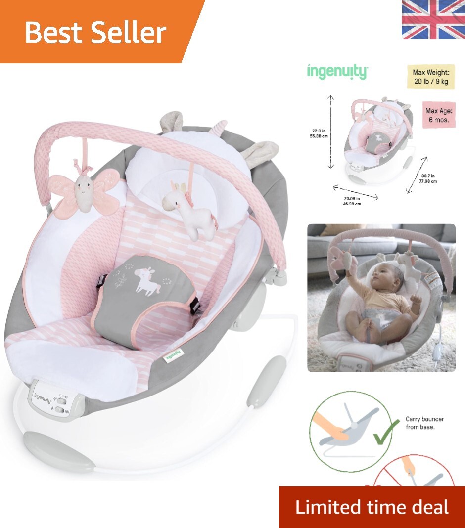 Flora the Unicorn Cradling Bouncer Soft Fabric, Removable Toy