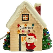 Vintage Illuminated Ceramic Christmas House Santa Light Pegs 1970s