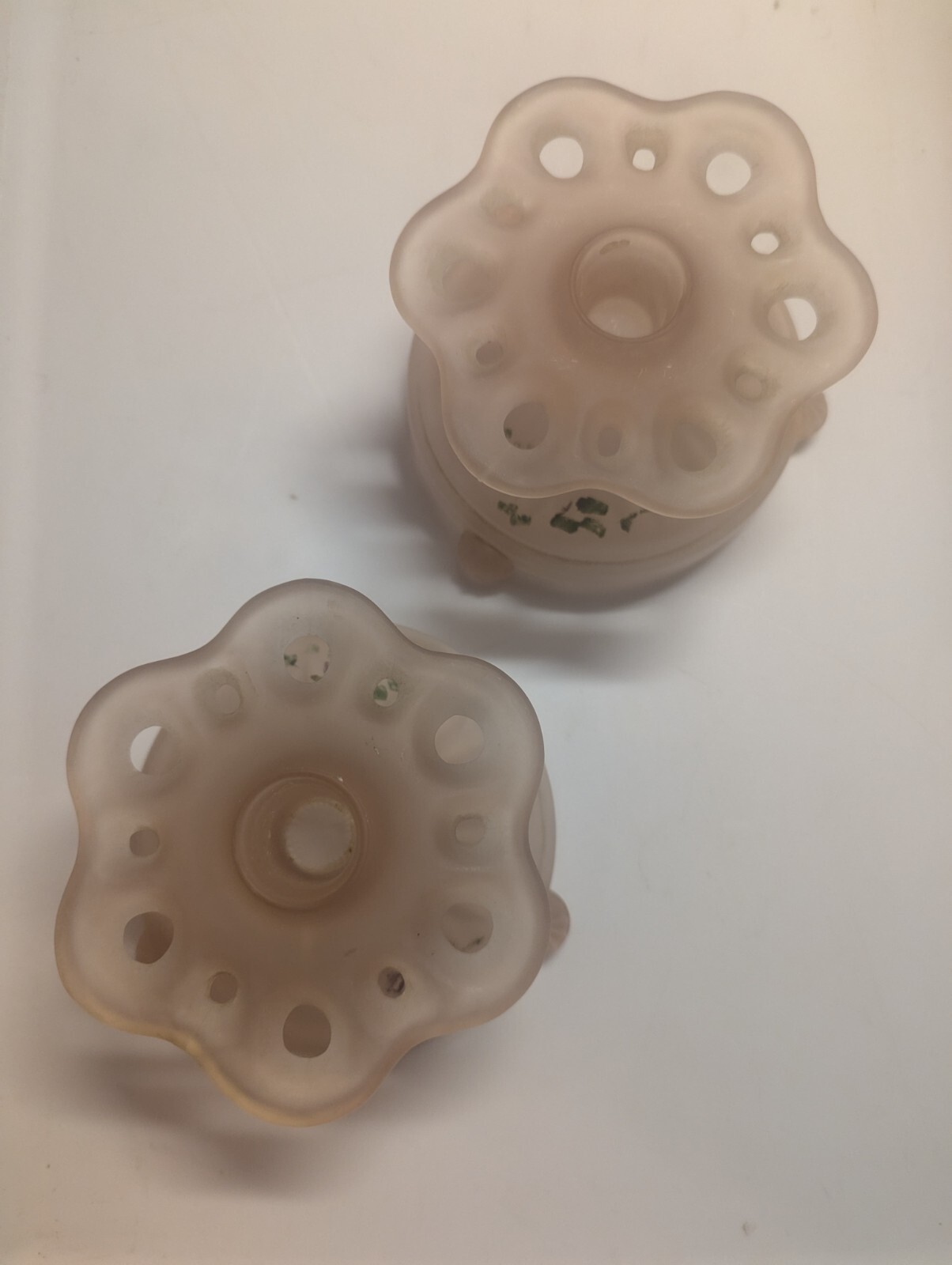 Vintage Hocking Pink Frosted Old Colony Glass Candlesticks 1930s