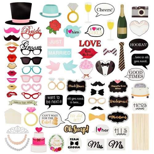 72 Pieces Wedding Photo Booth Props for Bridal Shower, Bachelorette