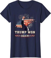 Trump Won Again 2024 Election President 47 th US Flag Ladies' Crewneck T-Shirt