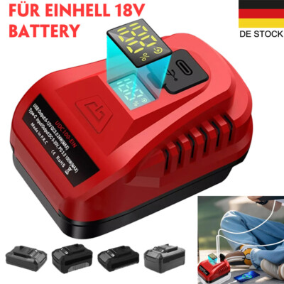 100W Stromquelle Adapter Ladegerät LED Anzeige USB A &Typ C für Einhell 18V Akku