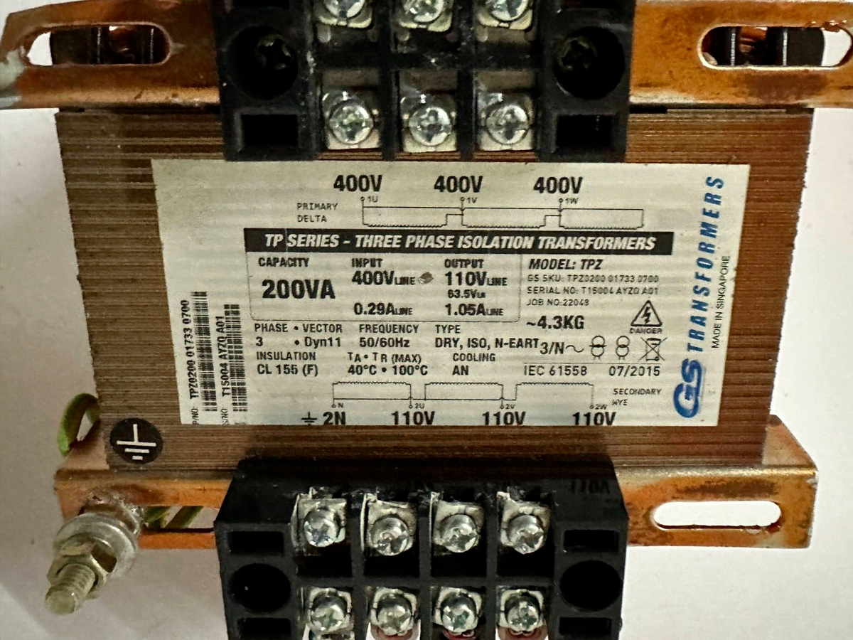 GS TPZ0200 01733 0700 3-Phase Isolation Transformer 200VA Pri 400V