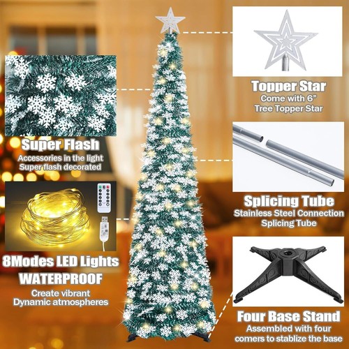 6 FT Pop Up Christmas Tree w/Timer Lights Blue Tinsel Artificial Christmas Tree - Picture 8 of 9
