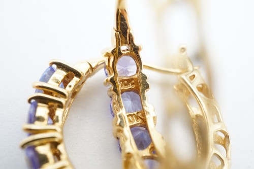 10k Yellow Gold Iolite Hoop Earrings - Picture 8 of 9