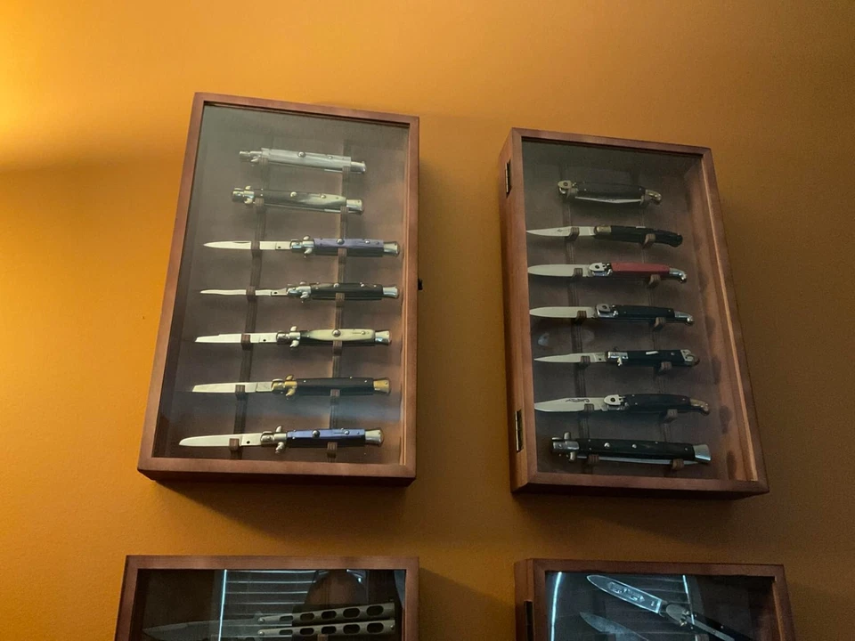 Витрина для ножей шкаф 7 шт. желтое дерево карманные ножи стойка настенная теневая коробка - Изображение 4 из 4