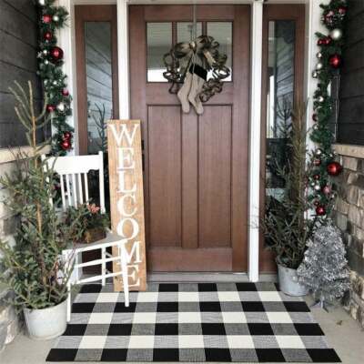 Buffalo Plaid Farmhouse Rug Buffalo Check Door Mat 27in x 44 in Black and White 