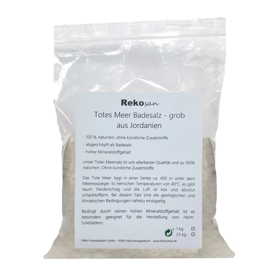 Rekosan Totes Meer Salz 1 kg Badesalz aus Jordanien Meersalz grob