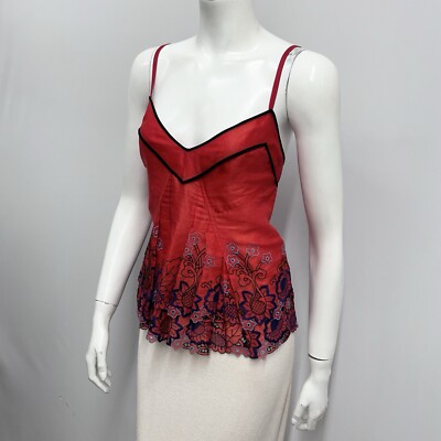 PH1 100% Cotton Camisole Top Open Work Floral Red Black & Blue Size 42 6
