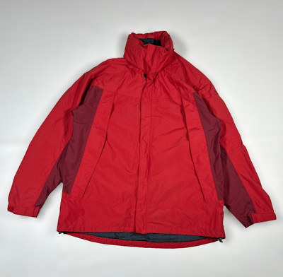 Aigle Jacket Red Polyester Fits Mens Size XL  Hidden Hoodie Weather Jacket