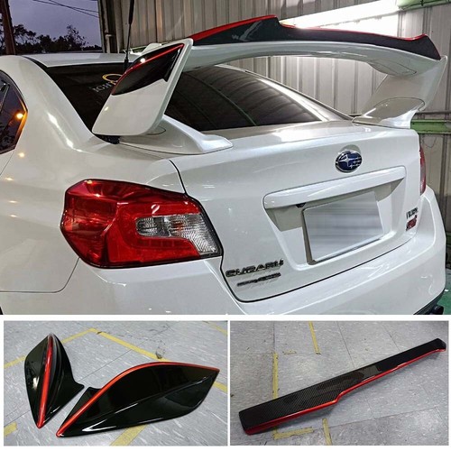 Black + RED For Subaru WRX STI Gurney Flap STI Trunk Spoiler+Side Fin Cover 2019 - Picture 2 of 8