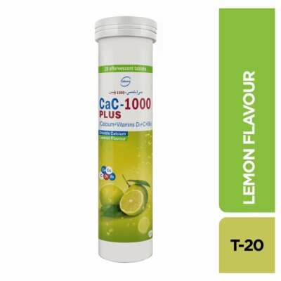 CaC-1000 PLUS Effervescent Tablet (Calcium+ Vitamins D3+C+B6) - lemon- 20 T