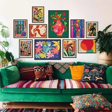 Maximalist wall art, Set of 10 colorful Eclectic digital download flowers prints
