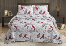 4 Piece Red Cardinals Matching Comforter and Sham Set and Cardinal Tote Bag