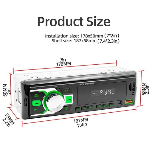 1 Din Voice assistant Car Radio Stereo FM Receiver MP3 Player In-Dash USB/FM/TF - Picture 11 of 13