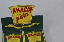 antique medical pharmacy  pill  Anacin advertising  display tin empty  WWII 1940