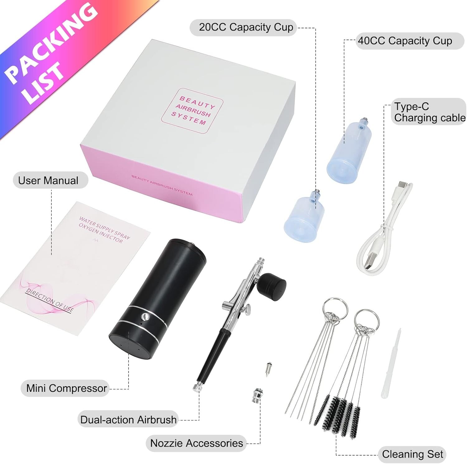 Tragbares Airbrush-Set, Nageldesign, Tortendeko, Make-up, Tattoo-Modellierung