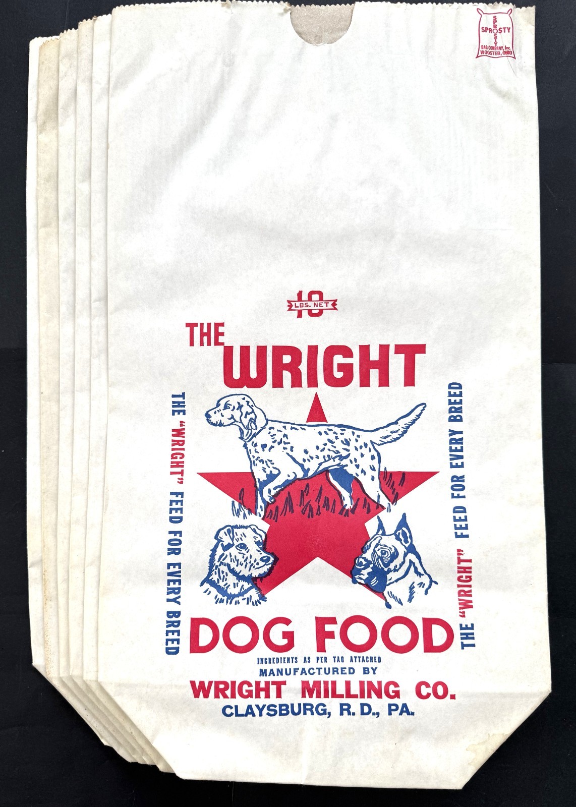 Bags. Wright Milling Co, Claysburg, (queen) Pa 1960's