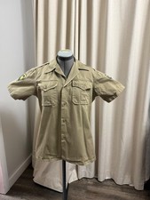 VINTAGE Army Men Button Up Small Khaki Patch 70s Vietnam Era Military Shirt