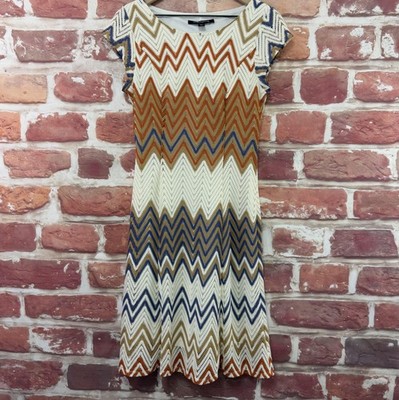 Sharagano Dress Womens 6 Multicolor Chevron Eyelet Knit Casual Stretchy Popover