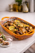 Boho Orange Ceramic Trays Set 2 Floral Serving Plates Baking Dish