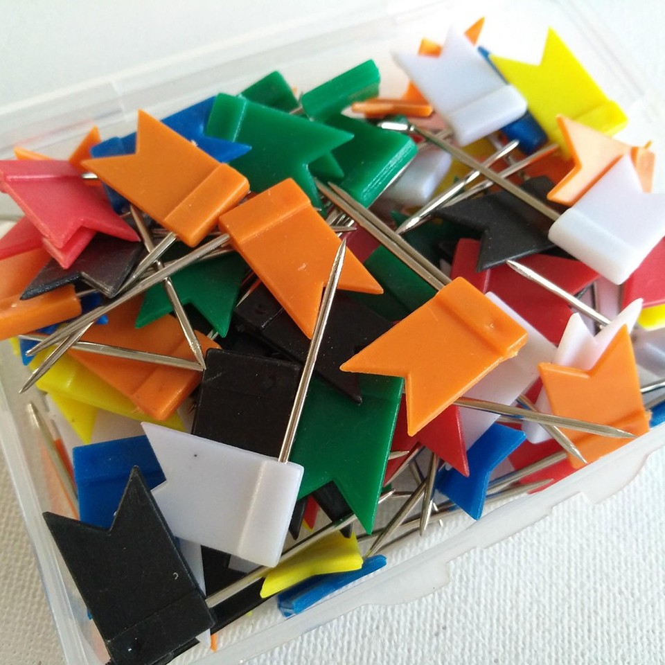 100pcs Map Flag Push Tacks Steel Tacks with Flags Head for Travel Map ...
