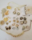 Lot of 35 Vintage Gold, Silver, White, & Clear Costume Jewelry Pieces
