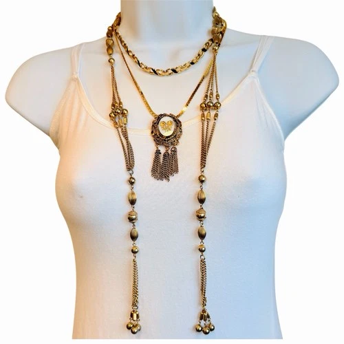 Vintage Necklace Lot Curated Styled Costume-Couture Retro Jewelry Gold-Tone Mod
