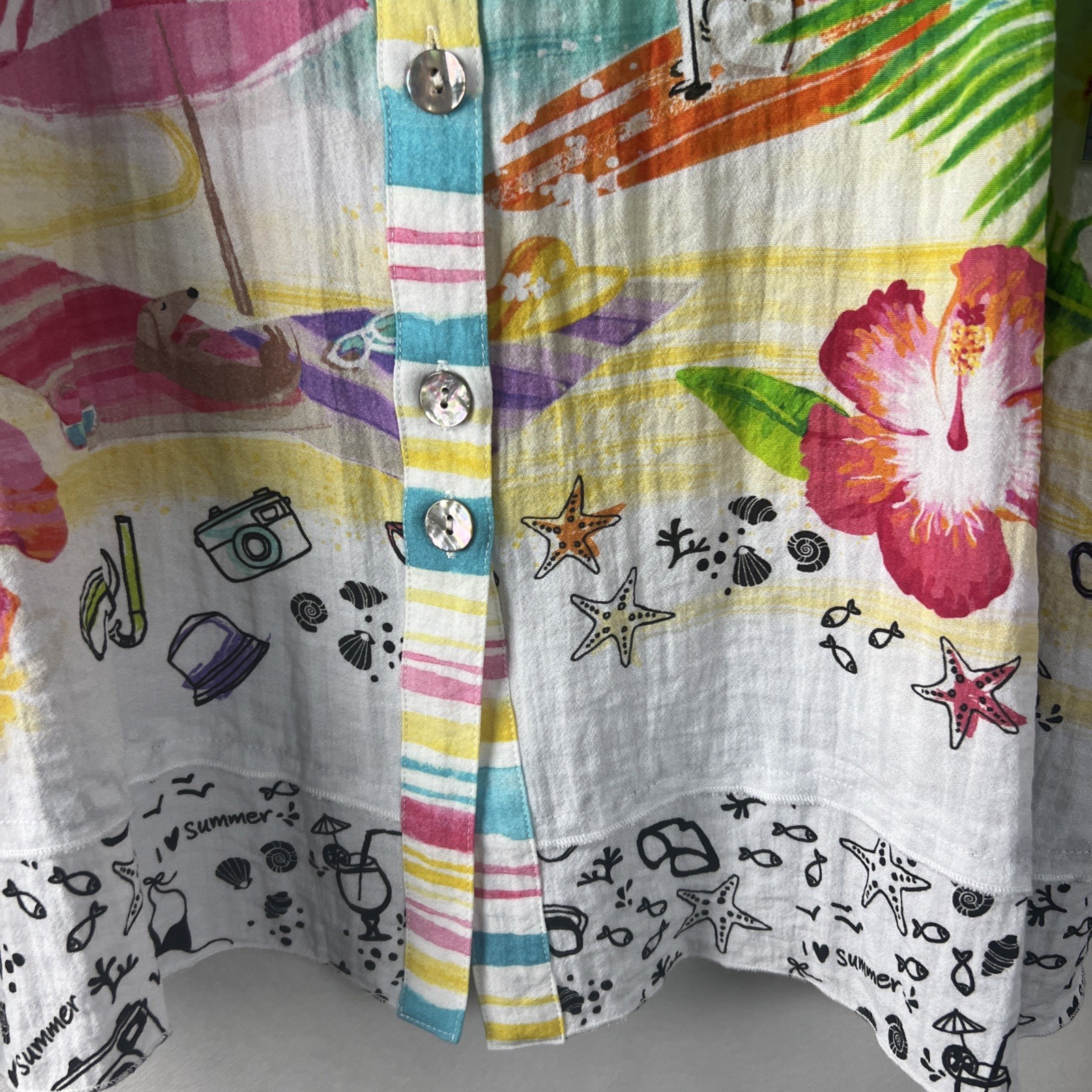 John Mark Women's Top Size 3X Plus Blouse Roll-Up Sleeve Beach Multicolor B17