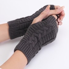 Women Winter Long Half Finger Fingerless Gloves Arm Hand Warmer Knitted Mittens