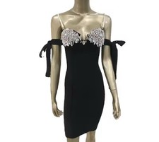 Body con Black Dress With Pearl Details Size M