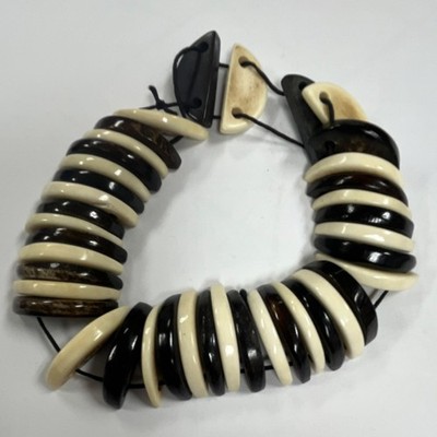 Bone Beaded Statement Necklace Brown Cream Hook Closure Fashion Jewelry
