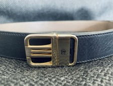 Vintage Pierre Cardin Reversible Leather Belt - Gray Navy - Sz 33/80