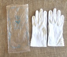 Vintage 1950-60s Ladies Formal White Wrist Gloves Cotton Size 6.5 4 Button